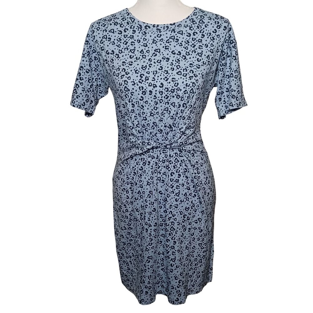 NEW Aerie Blue Heart Leopard Print T-shirt Dress Knot‎ Front Size S